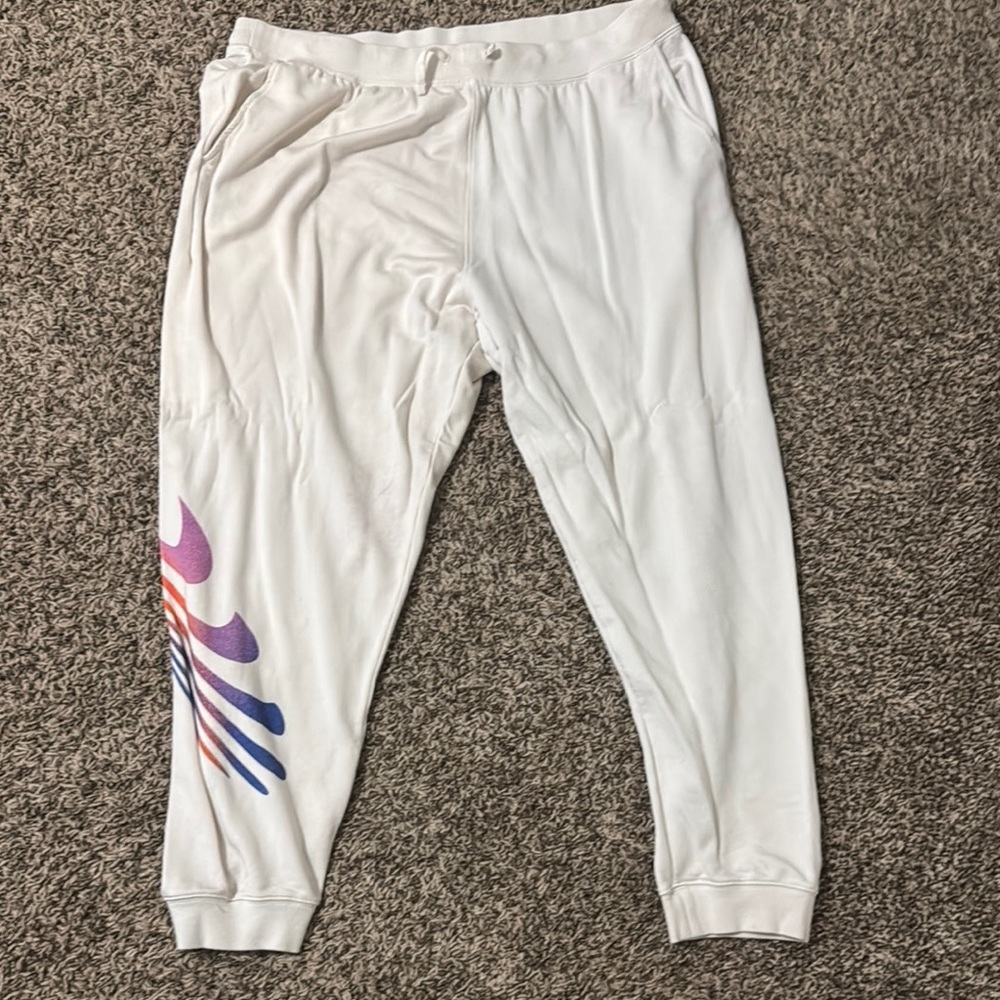 White Joggers with Colorful Side Design